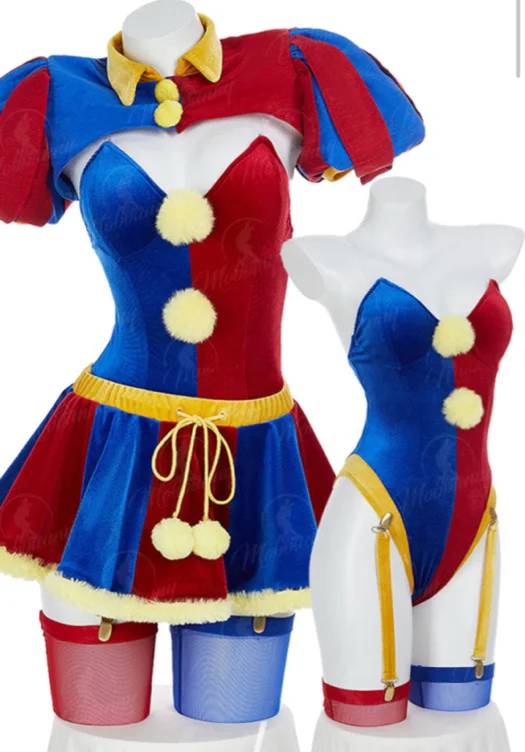TADC Clown Girl Derivative Sexy Lingerie Set Blue Red Bodysuit and Mini Skirt with Gloves and Hat