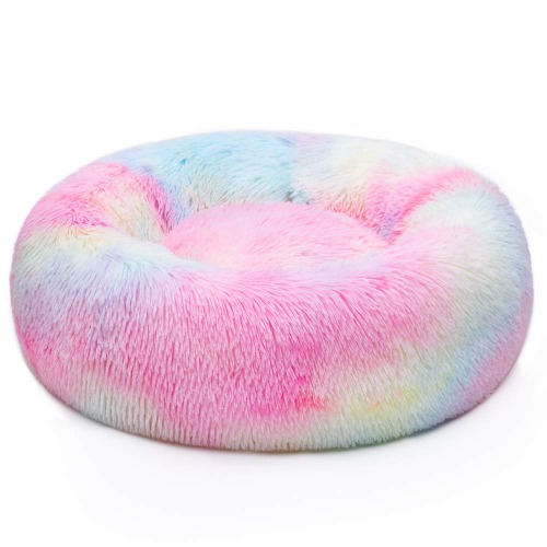 Neekor Cat Dog Beds, Soft Plush Donut Pet Bedding Winter Warm Sleeping Round Fluffy Pet Calming Bed Cuddler for Puppy Dogs/Cats, Size: Small/Medium/Large/X Large (Medium(19.7" x19.7''x7.9), Rainbow) - Medium(19.7"x19.7''x7.9") Rainbow