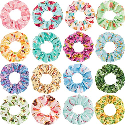 16 Pieces Cute Hair Scrunchies Kawaii Colorful Hair Scrunchies Cute Unicorn Rainbow Mermaid Dog Printing Hair Scrunchy Ponytail Holder Hair Ties Accessories for Women and Girls (Classic Style) - Classic Style