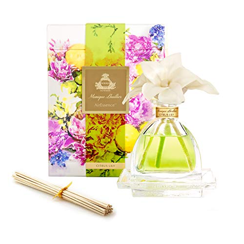 AGRARIA Monique Lhuillier Citrus Lily Scented AirEssence Diffuser, 7.4 Ounces with Reeds and Flowers - Citrus Lily Scent