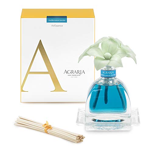 AGRARIA Mediterranean Jasmine Scented AirEssence Diffuser, 7.4 Ounces with Reeds and Flowers - Mediterranean Jasmine Scent
