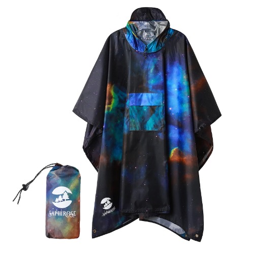 SaphiRose Hooded Rain Poncho Waterproof Raincoat Jacket for Men Women Adults - Universe Galaxy(3 in 1)