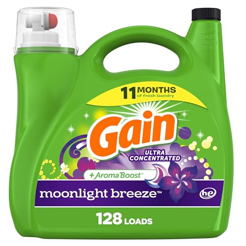 Gain + Aroma Boost Liquid Laundry Detergent, Moonlight Breeze Scent, 128 Loads, 184 fl oz, HE Compatible