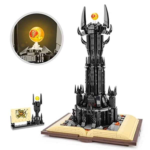 NEWABWN Lord Castle Architecture Building Set with Glowing Lighting for Adults, STEM Gift Toy for Boys Kids Ages 8-14, The King of The Magic Rings Dark Tower Barad Dur Model for Collection (969PCS)