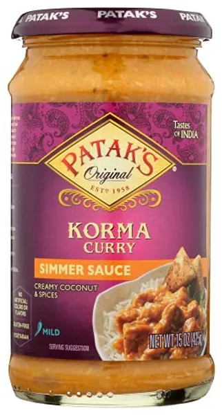 Patak's Korma Simmer Sauce - 15 Oz (Pack of 3) – A Mild and Creamy Coconut Sauce, No Artificial Flavors or Colors, Gluten Free, Vegetarian Friendly