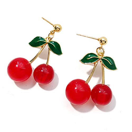 KaFu Handmade creative Light weight Fruits earring 18K Gold Plated Sweet and Lovely Cherry Tassel Dangle Drop Earrings For Women Girls - Cherry earrings-1