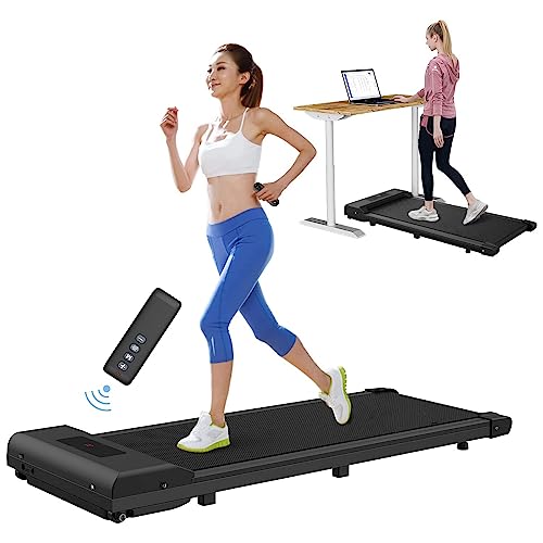 Walking Pad Under Desk Treadmill, Portable Treadmills Motorized Running Machine for Home, 6.2MPH, No Assembly Required, Remote Control, 265 LB Capacity - black
