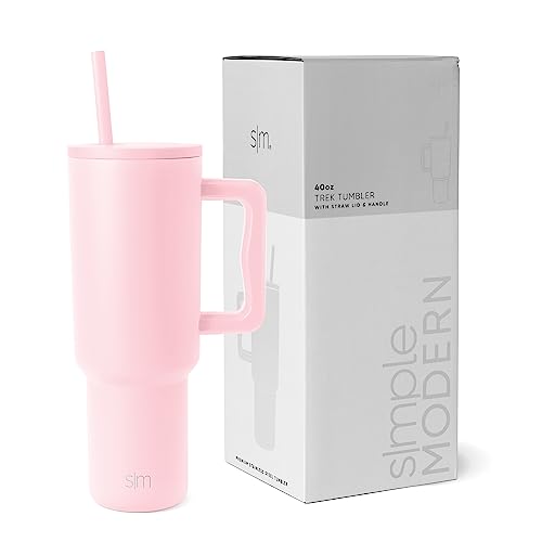 Simple Modern 40 oz Tumbler with Handle and Straw Lid | Insulated Cup Reusable Stainless Steel Water Bottle Travel Mug Cupholder Friendly | Gifts for Women Men Him Her | Trek Collection | Blush - -Blush - 40oz