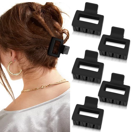 ATODEN Square Claw Clips Black Hair Clips 2'' Matte Hair Clips for Women Girls 5Pcs Rectangle Medium Hair Clips for Short Thin Hair Non-slip Strong Grip Hair Clamps Hair Grips Jaw Clips Cute Hair Accessories Gifts for Women - Black