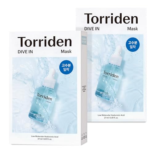 Torriden DIVE-IN Hyaluronic Acid Facial Sheet Masks (10 Count), Moisturizing Sheet Mask for Sensitive, Dry Skin | Fragrance-Free Alcohol-Free No Colorants | Vegan, Cruelty-Free Korean Skin Care