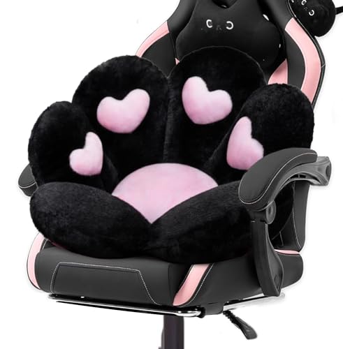 DOBUONO Cat Paw Cushion Kawaii Office Desk Chair Cushion Comfy Plush Cat Paw Shape Gaming Chair Cushion Bear Cute Seat Cushion for Girl, Kawaii Room Bedroom Decorate 28"x 24" (Black) - Black