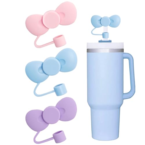 SEEZIZI 3 pcs Cute Bow Straw Covers Cap Toppers Compatible with Stanley 30&40 oz Tumbler Cups,Reusable Cute Silicone Straw Tips Lids Protectors for 0.4 in/10mm Stanley Cups Straws Accessories - 13-3 pcs