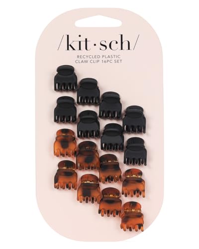 Kitsch Small Hair Clips for Women - Recycled Plastic Small Claw Clips & Mini Claw Clips for Hair | Mini Hair Clips for Thin Hair | Tiny Jaw Clip for Hair, 16 pcs (Tortoise & Black) - Tortoise and Black ( Pieces, Mini)