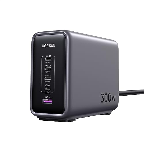 UGREEN 300W USB C Charger, Nexode GaN 5 Ports Desktop Charging Station, 140W Max Single Port PD3.1 PPS Fast Charger for MacBook Pro/Air, Dell XPS, iPad Pro, iPhone 15 Pro, Galaxy S23 Ultra, Steam Deck