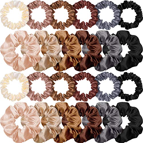 24 Pieces Satin Hair Scrunchies Silk Elastic Hair Bands Skinny Hair Ties Ropes Ponytail Holder for Women Girls Hair Accessories Decorations (Vintage Colors,) - 24 Piece Assortment - Vintage Colors