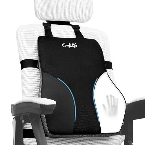 ComfiLife Lumbar Support Pillow for Office Chair – Premium Memory Foam Lumbar Pillow – Back Support for Office Chair, Car – Back Pain Relief, Improves Posture – 3 Adjustable Straps, Mesh + Leatherette