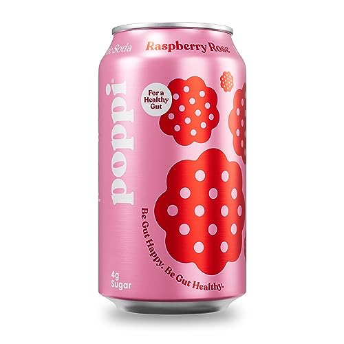 POPPI Sparkling Prebiotic Soda, Beverages w/Apple Cider Vinegar, Seltzer Water & Fruit Juice, Raspberry Rose, 12oz (12 Pack) - Raspberry Rose - 12 Fl Oz (Pack of 12)