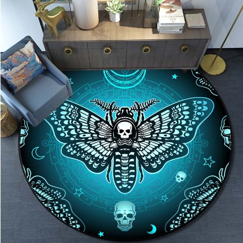 Black Death Moth Round Floor Rug Carpet