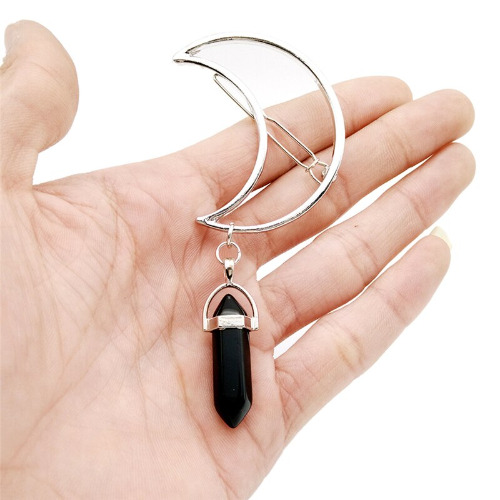 Moon stone hair clips - black