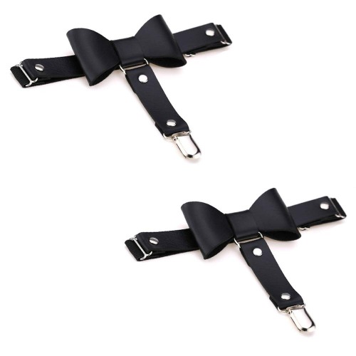 Jurxy 2PCS Butterfly Knot Garters Leg Ring Leg Elastic Punk Harness Garter Belt Adjustable Suspender with 1 Metal Clips – Black