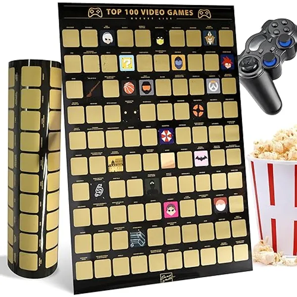 Enno Vatti Top 100 Video Games Bucket List Scratch Poster - Modern Design Scratch Off Cards - Fresh Illustrations of 100 Bucket List for Video Game Enthusiasts - Gift for Video Game Lovers - Top 100 Video Games