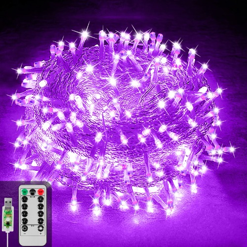 JOLIGAEA Halloween Fairy Lights Purple, 10M/33FT 100 LED Lights String USB Powered Lights 8 Modes Led String Lights with Remote Control Indoor & Outdoor Decor for Tree, Roof, Fireplace, Window