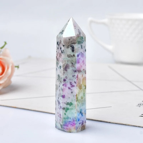 1PC Natural Aura Kiwi Jasper Rainbow Quartz Meditation Crystal Point - Aura Kiwi Jasper / 50-60mm