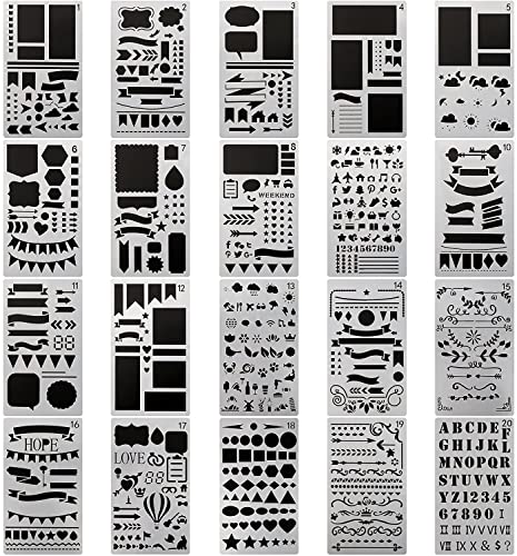 Bullet Journal Stencils Set 20 Pcs Plastic Planner Stencil for Diary, Journal, Scrapbook, DIY Craft Drawing Template