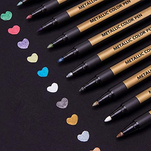Metallic Marker Pens for Crafts for Kids Adults, 10 Metallic Paint Pens for Black Paper Scrapbook Accessories Art Card Making Glass Craft Supplies, Gifts for Teenage Girls, Christmas Stocking Fillers - 10 Metallic Colors