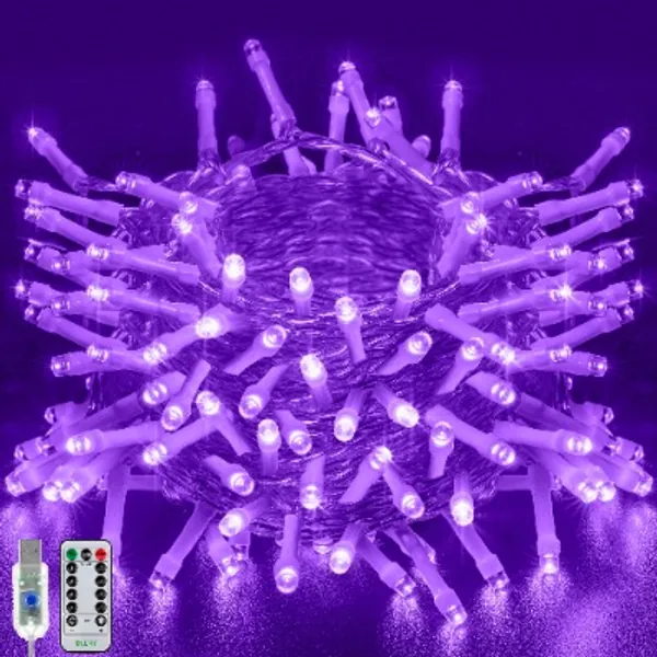 Ollny Fairy Lights, 33ft 100 LED Christmas Lights Purple String Light USB Operated, Waterproof Firefly Mini Halloween Decorations Lights with Remote Control for Outdoor Indoor, Tree, Wreaths Decor