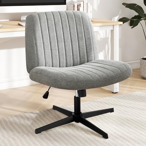 DUMOS Criss Cross Legged Office, Wide Comfty Desk, Wheels Armless Computer Task, Swivel Vanity Home Chair, Height Adjustable, Grey - Grey