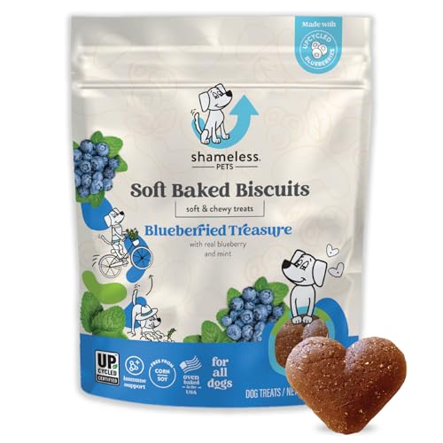 Shameless Pets Soft-Baked Dog Treats, Blueberried Treasure - Natural & Healthy Dog Chews with Mint for Immune Support - Dog Biscuits Baked & Made in USA, Free from Grain, Corn & Soy - 1-Pack - Blueberried Treasure - 6 Ounce (Pack of 1)