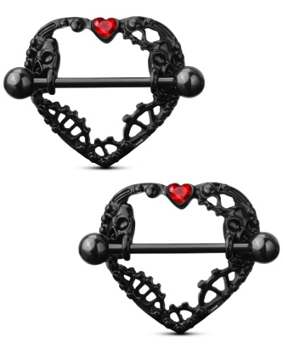 COCHARM 2pcs Black Halloween Nipple Rings 14g Heart Nipple Barbell Sexy Nipple Piercing Jewelry for Women