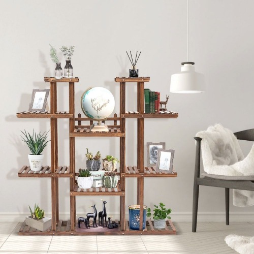 Indoor Plant Shelf Multi Layering Pine Wood Home Decor Stand - Wood