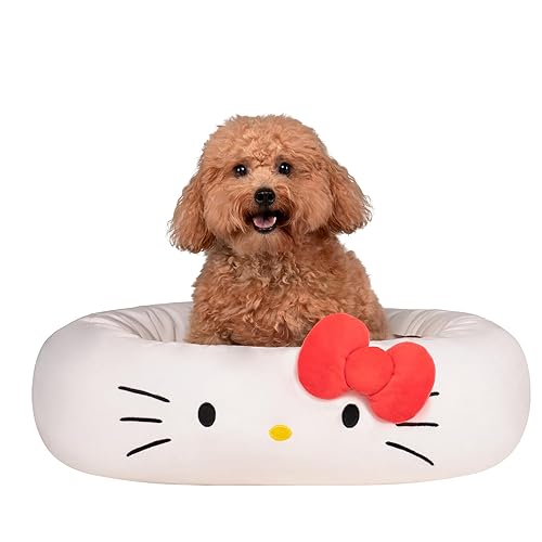 Hello Kitty and Friends Hello Kitty Pet Bed - Pet Bolster Bed with Character Design and Machine Washable Removable Insert - Medium Pet Bed - Medium - White Bolster Pet Bed