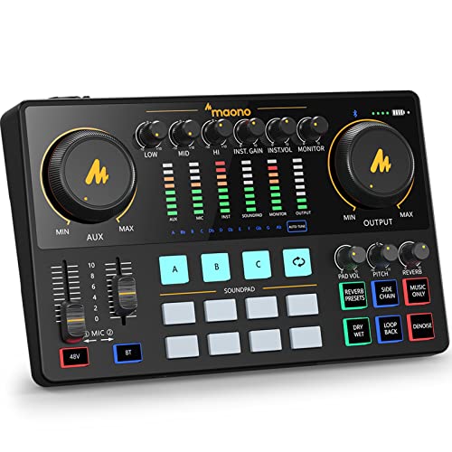 MAONO Audio Interface, MaonoCaster 10-Channel Podcast mixer with Pro-preamp, 48V Phantom Power, Bluetooth, 11 Customize sound pads for Recording, Streaming, Youtube, TikTok, PC, Guitar (AME2) - AME2