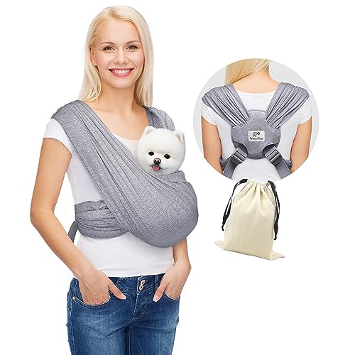 AnccoPlus Dog Carriers for Small Dogs, Front Facing Small Dog Carrier, Hands Free Pet Carrier, Size Adjustable Cat Carriers, Reducing Back Pain, Safe Soft Cotton Cat Sling (Regular, Heather Gray) - Regular - Light Heather Gray