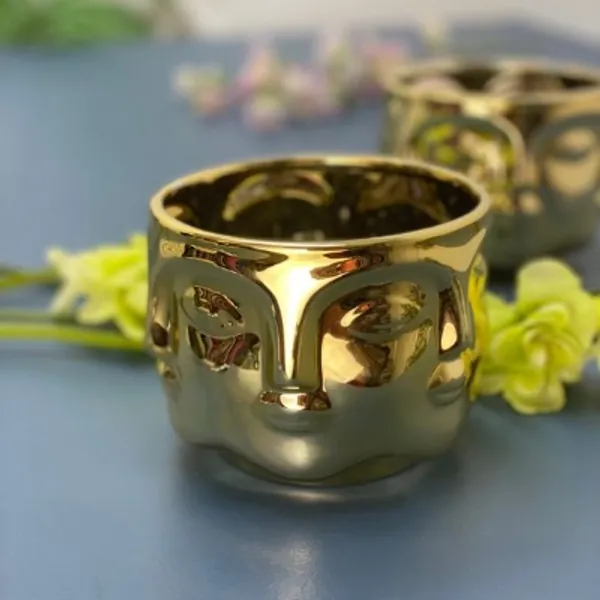 Ceramic Gold Planter With Face Design Plant Pot Modern Gold | Etsy UK