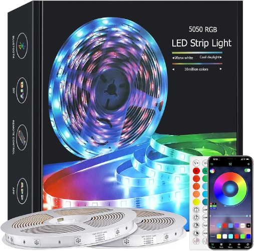 zyzykeji 32.8ft Led Lights for Bedroom, 5050 RGB Led Strip Lights Music Sync Color Changing, Led Light Strip with Remote and App Control Led Strips, Led Lights for Room Home TV Party Decoration - 50FT