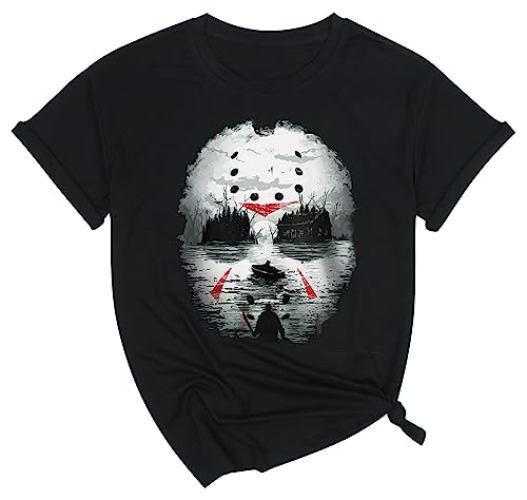 Horror Halloween Tshirt Women Horror Scary Movies Graphic Tee Shirt Horror Fan T-Shirt Casual Short Sleeve Tops - X-Large - Black