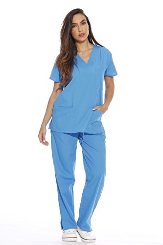 Just Love Women's Six Pocket Medical Scrubs Set (V-Neck with Cargo Pant) - X-Large Black