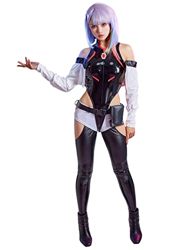 Cosplay.fm Women’s Cosplay Costume PU leather Bodysuit Set Anime Cosplay Outfit Punk Bodysuit - Large - Black