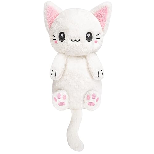 White Cat Microwavable 1.5 lbs Unscented Heating Pad for Women and Kids- Cute Soft Cozy Pillow Plush Heatable Warm Stuffed Animals - Kawaii Hot and Cold Plushie - White Cat Gifts for Girls and Women - White Cat