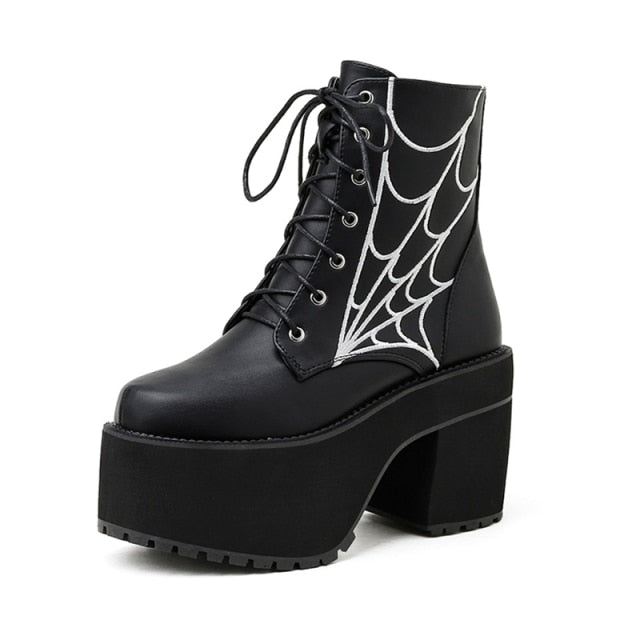 'No Doubt' Black Cobwed Themed Boots - Black / 41