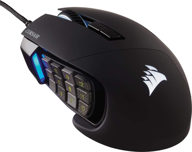 Corsair Scimitar Elite RGB Optical MOBA/MMO Gaming Mouse (18000 DPI Optical Sensor, 17 Programmable Buttons, 4-Zone RGB Multi-Colour Backlighting, Contoured Shape, On-Board Storage) - Black
