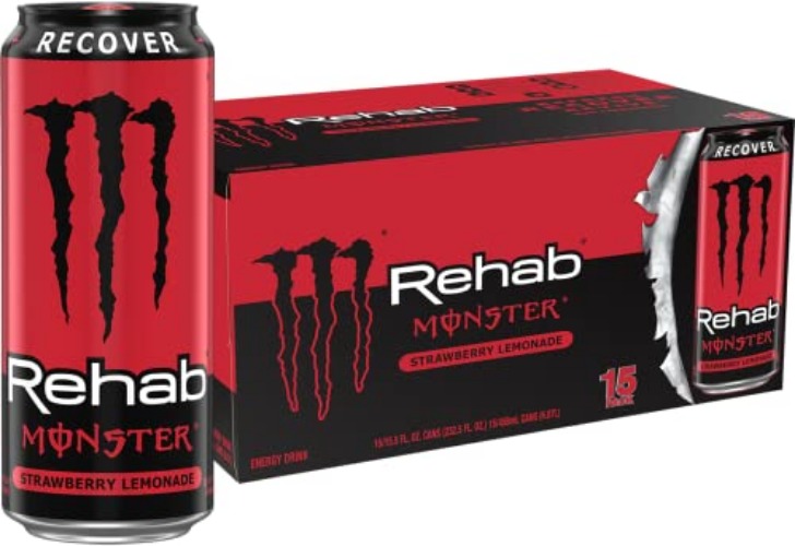 Monster Rehab Strawberry Lemonade + Energy, Energy Drink, 15.5 Ounce (Pack of 15) - Strawberry Lemonade