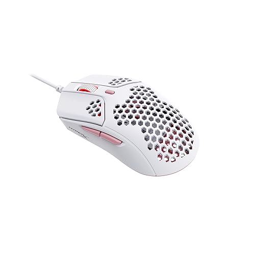 HyperX Pulsefire Haste – Gaming Mouse – Ultra-Lightweight, 60g, Honeycomb Shell, Hex Design, HyperFlex USB Cable, Up to 16000 DPI, 6 Programmable Buttons - White/Pink - White/Pink - Wired