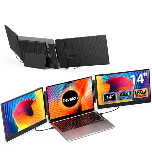 Cevaton Portable Monitor, 14” FHD 1080P IPS Laptop Screen Extender Fit for 13-17" Laptop, Build-in Stand, Plug and Play Laptop Monitor Extender Compatible with Mac, Wins, Dex, Chrome - S3-14 Inch