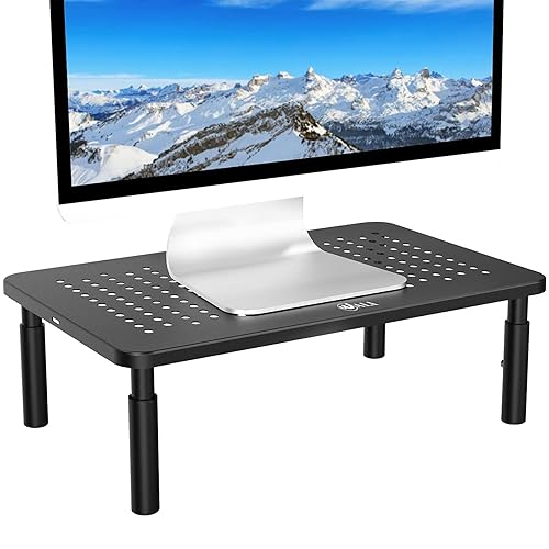 WALI Computer Monitor Stand for Desk, Adjustable Laptop Riser, Desk Monitor Stand Underneath Storage for Office, Home, School Supplies (STT003), 1 Pack, Black - 1 Pack