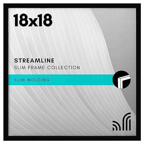 Americanflat 18x18 Picture Frame with Polished Plexiglass - Streamline Collection - Thin Square Picture Frame for Wall Display - Hanging Hardware Included - Black - Black - 18x18